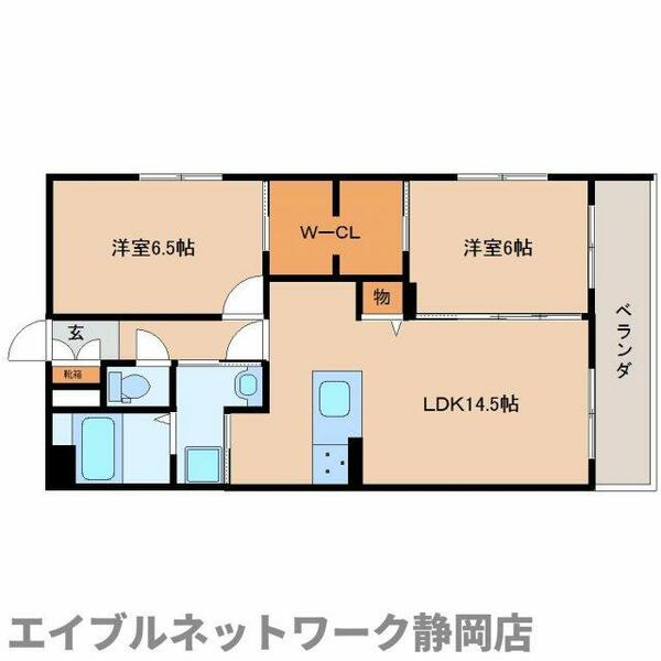 静岡県静岡市葵区新富町２丁目(賃貸マンション2LDK・3階・62.64㎡)の写真 その2