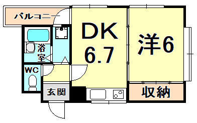 コーポ藤 203｜兵庫県西宮市甲子園春風町(賃貸マンション1DK・2階・30.49㎡)の写真 その2