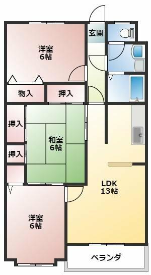 ユトリロキャッスル 3-B｜愛知県豊橋市つつじが丘３丁目(賃貸アパート3LDK・3階・69.01㎡)の写真 その2