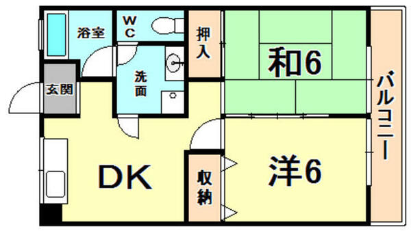 白井マンション 305｜兵庫県西宮市北名次町(賃貸マンション2DK・3階・44.80㎡)の写真 その2