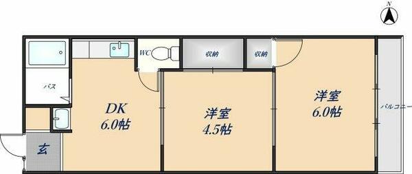 ヴィラ西村 105｜大阪府東大阪市吉田２丁目(賃貸マンション2DK・1階・38.00㎡)の写真 その2