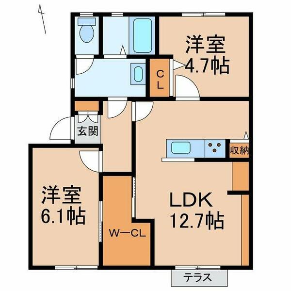 和歌山県岩出市荊本(賃貸アパート2LDK・1階・54.65㎡)の写真 その2