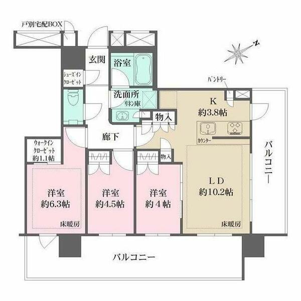 ザ・パークハウス戸越公園タワー｜東京都品川区戸越５丁目(賃貸マンション3LDK・10階・68.04㎡)の写真 その2