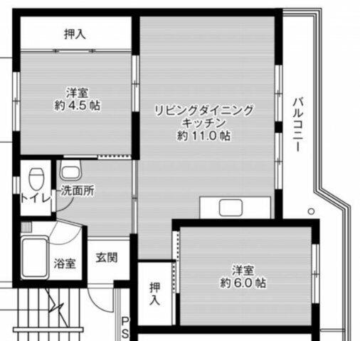 福岡県久留米市荒木町白口(賃貸マンション2LDK・5階・51.77㎡)の写真 その2