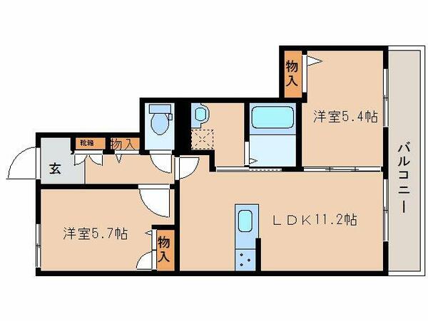 奈良県大和高田市大字大谷(賃貸マンション2LDK・2階・52.32㎡)の写真 その2