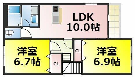 レジデンス大正千島Ⅱ｜大阪府大阪市大正区千島１丁目(賃貸アパート2LDK・2階・56.53㎡)の写真 その2