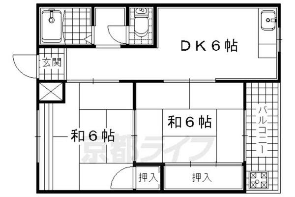 京都府宇治市五ケ庄(賃貸マンション2DK・3階・40.00㎡)の写真 その2