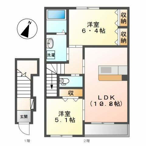 コモド　ピノⅡ｜茨城県つくば市上ノ室(賃貸アパート2LDK・2階・56.78㎡)の写真 その2