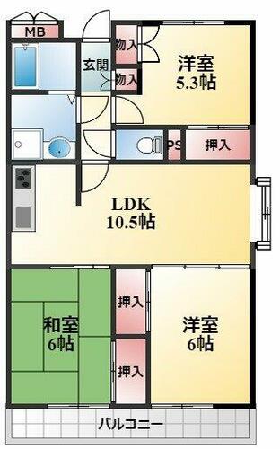 大阪府箕面市牧落５丁目（マンション）の賃貸物件501の間取り