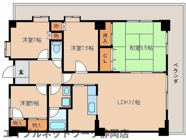 静岡県静岡市葵区水道町(賃貸マンション4LDK・4階・96.72㎡)の写真 その2