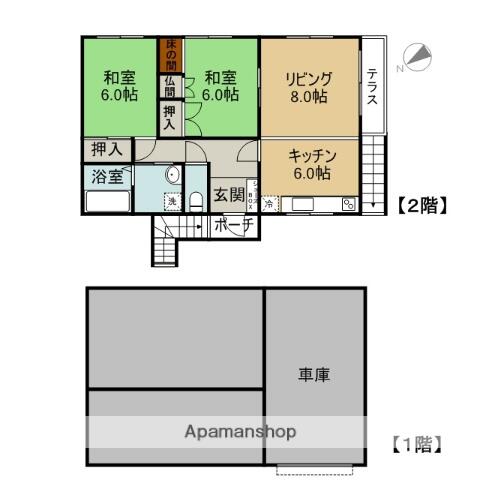 貸家｜北海道滝川市幸町３丁目(賃貸一戸建2DK・--・63.76㎡)の写真 その2