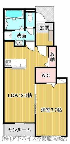 福岡県八女市吉田(賃貸アパート1LDK・1階・50.14㎡)の写真 その2