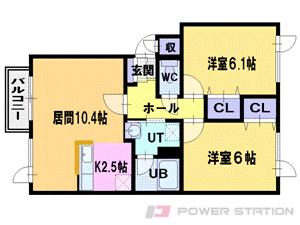 フォレスタハウス弐番館｜北海道江別市元江別本町(賃貸マンション2LDK・1階・55.70㎡)の写真 その2