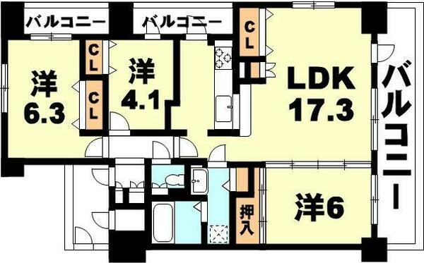 ペルル草津 606｜滋賀県草津市渋川１丁目(賃貸マンション3LDK・6階・72.21㎡)の写真 その2