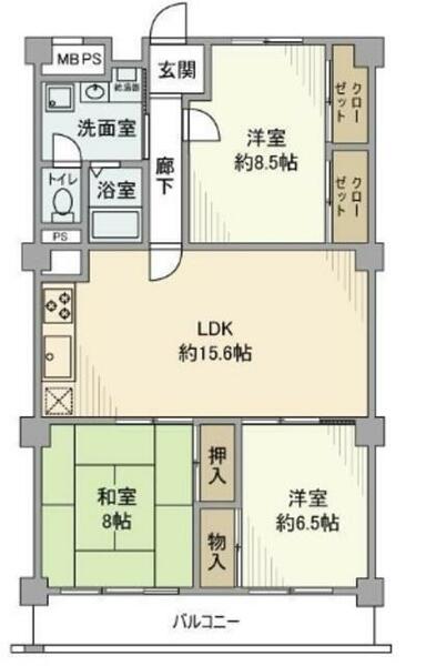 習志野台スカイハイツ｜千葉県船橋市習志野台４丁目(賃貸マンション3LDK・4階・87.66㎡)の写真 その2