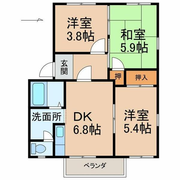 和歌山県和歌山市船所(賃貸アパート3DK・1階・50.90㎡)の写真 その2