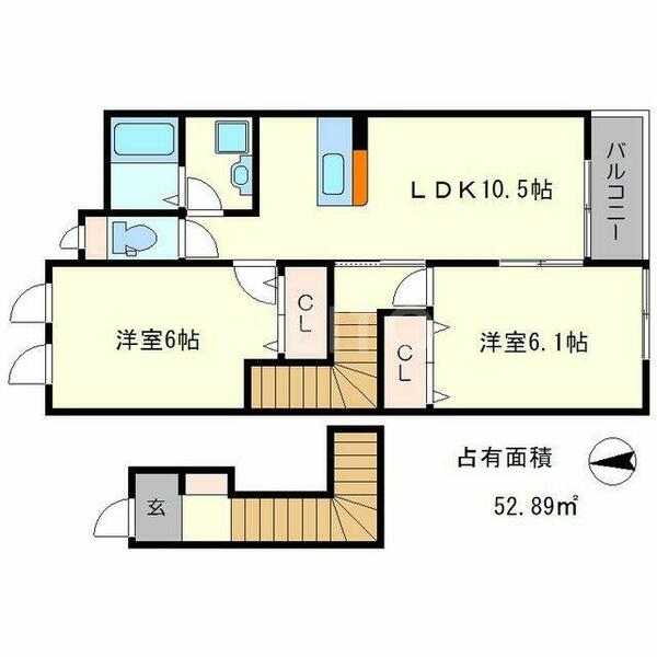 カーザグランデ｜京都府京都市左京区岩倉中町(賃貸アパート2LDK・2階・52.89㎡)の写真 その2