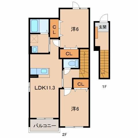 ブリアン　アヴニールⅤ｜和歌山県橋本市高野口町伏原(賃貸アパート2LDK・2階・58.48㎡)の写真 その2