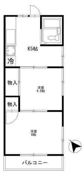 久喜宝コーポ 206｜埼玉県久喜市野久喜(賃貸アパート2K・2階・29.74㎡)の写真 その2