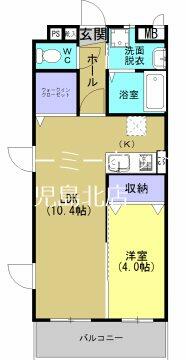 グランディール大木 401｜鹿児島県鹿児島市城南町(賃貸マンション1LDK・4階・38.28㎡)の写真 その2