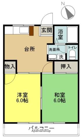 アーバンヒルズⅡ｜福島県いわき市常磐関船町ほうの木作(賃貸アパート2DK・2階・39.75㎡)の写真 その2