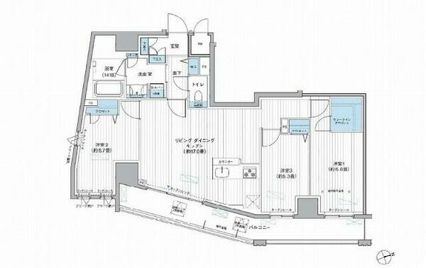 栖－すみか－浅草蔵前 1301｜東京都台東区駒形１丁目(賃貸マンション3LDK・13階・79.25㎡)の写真 その2