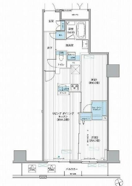 栖－すみか－浅草蔵前 704｜東京都台東区駒形１丁目(賃貸マンション2LDK・7階・59.48㎡)の写真 その2