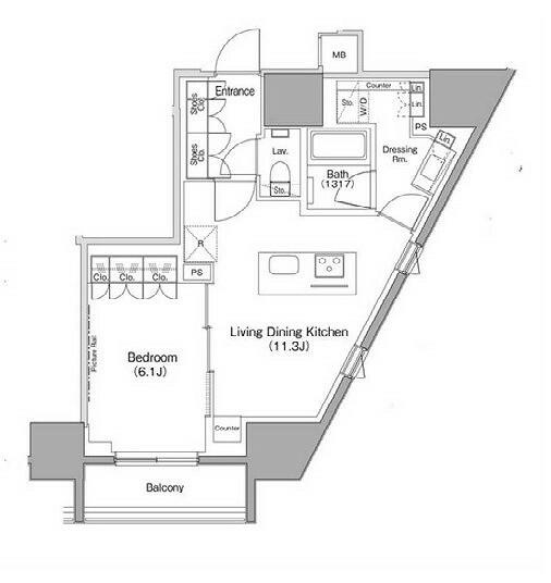 ザ・パークハビオ麻布十番 410｜東京都港区六本木５丁目(賃貸マンション1LDK・3階・47.00㎡)の写真 その2