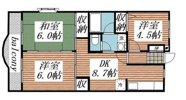 グレープ・パル｜千葉県千葉市稲毛区稲毛東５丁目(賃貸マンション3DK・2階・55.05㎡)の写真 その2