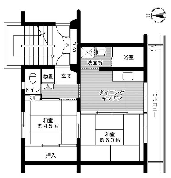 ビレッジハウス伊那福島１号棟 0306｜長野県伊那市福島(賃貸マンション2DK・3階・39.83㎡)の写真 その2