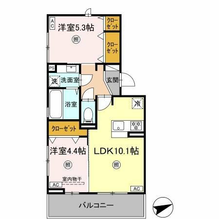 熊本県熊本市北区黒髪２丁目(賃貸アパート2LDK・3階・49.21㎡)の写真 その2