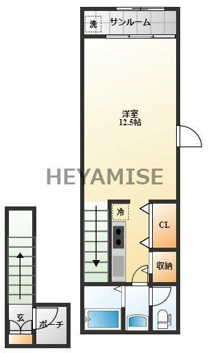 長崎県長崎市目覚町(賃貸アパート1R・2階・35.98㎡)の写真 その2