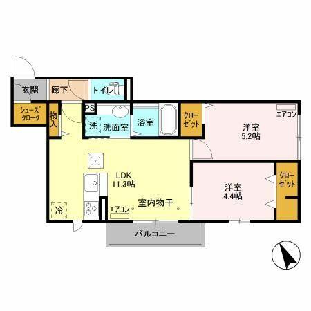 グランツ 102｜千葉県柏市大室１丁目(賃貸アパート2LDK・1階・49.32㎡)の写真 その2