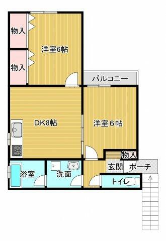 キタオカハイツ 1-2｜和歌山県御坊市島(賃貸アパート2DK・2階・50.92㎡)の写真 その2