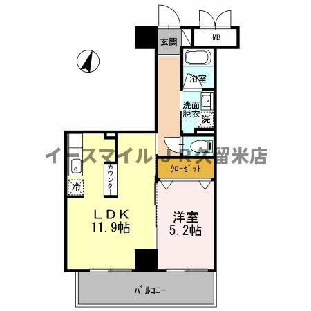 グランドウェルストーン 206｜福岡県久留米市花畑２丁目(賃貸マンション1LDK・2階・43.12㎡)の写真 その2