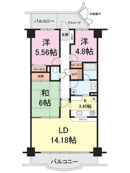 プレステージ青山 1103｜新潟県新潟市西区青山２丁目(賃貸マンション3LDK・2階・75.60㎡)の写真 その2