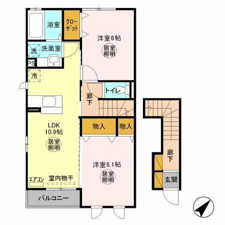 サンピエール 201｜茨城県ひたちなか市大字市毛(賃貸アパート2LDK・2階・58.29㎡)の写真 その2