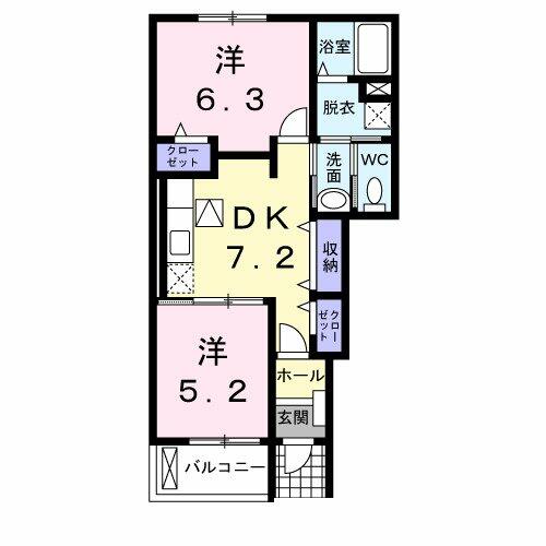 徳島県小松島市中田町字浜田(賃貸アパート2DK・1階・46.49㎡)の写真 その2