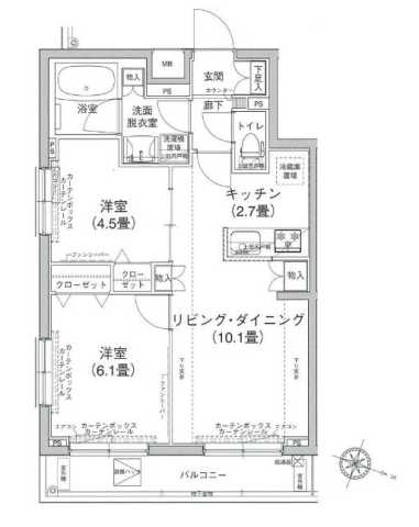 東京都新宿区北新宿１丁目(賃貸マンション2LDK・4階・51.35㎡)の写真 その2