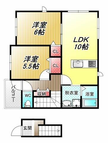 つばきハイツ｜大阪府八尾市小阪合町１丁目(賃貸アパート2LDK・2階・52.35㎡)の写真 その2