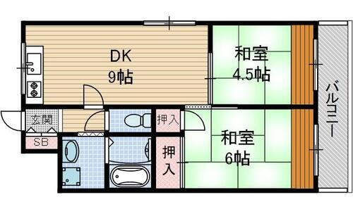 大阪府茨木市丑寅２丁目（マンション）の賃貸物件の間取り