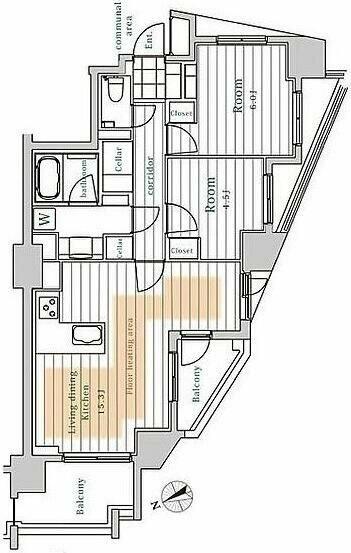 レスピール早稲田｜東京都新宿区西早稲田２丁目(賃貸マンション2LDK・9階・61.20㎡)の写真 その2