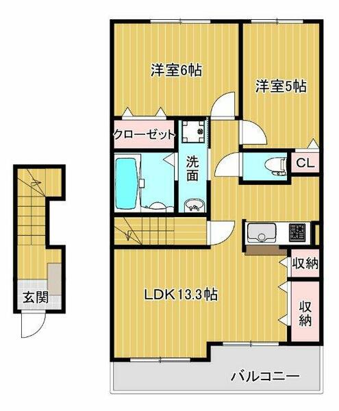 福岡県八女市室岡(賃貸アパート2LDK・2階・57.55㎡)の写真 その2