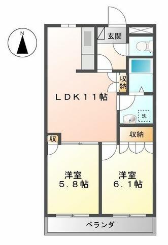 ヴァンベールⅡ 205｜愛媛県西条市朔日市(賃貸アパート2LDK・2階・51.66㎡)の写真 その2