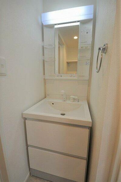 画像10:温水シャワー付洗面化粧台付きの洗面化粧台。脱衣所スペースも。