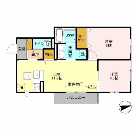 ＶＩＬＬＥＴＴＡ 105｜千葉県柏市大室１丁目(賃貸アパート2LDK・1階・49.86㎡)の写真 その2