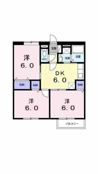 キャッスルコート　Ａ 202｜愛媛県松山市高岡町(賃貸アパート3DK・2階・54.89㎡)の写真 その2