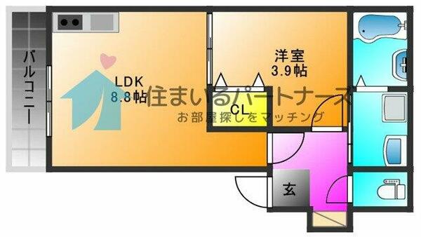 福岡県久留米市東町(賃貸アパート1LDK・1階・31.25㎡)の写真 その2