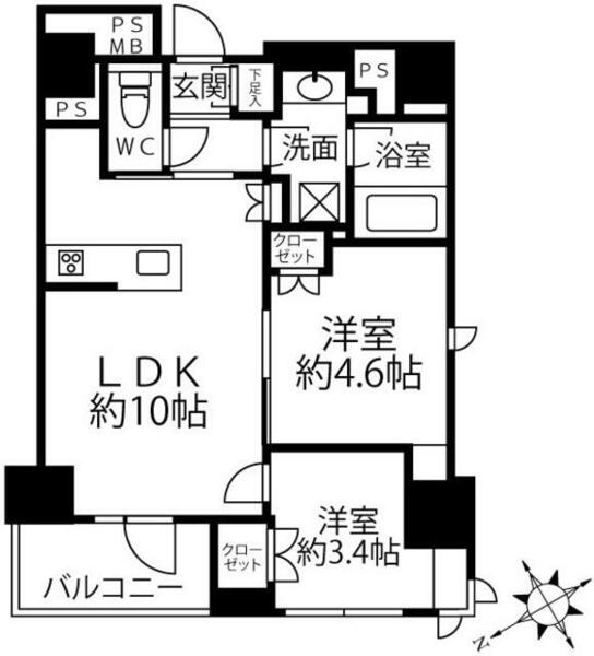 クリオラベルヴィ新富町 803｜東京都中央区新富２丁目(賃貸マンション2LDK・8階・43.04㎡)の写真 その2