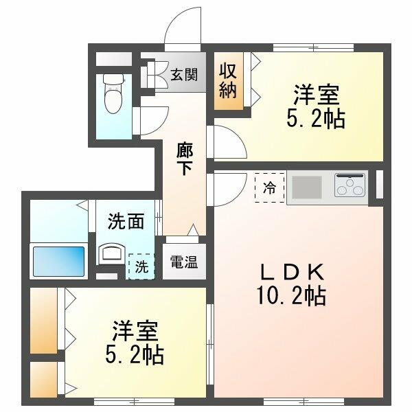 Ｄｕｏ　Ｍａｉｓｏｎ　Ｎ 101｜愛知県北名古屋市二子屋敷(賃貸アパート2LDK・1階・48.94㎡)の写真 その2